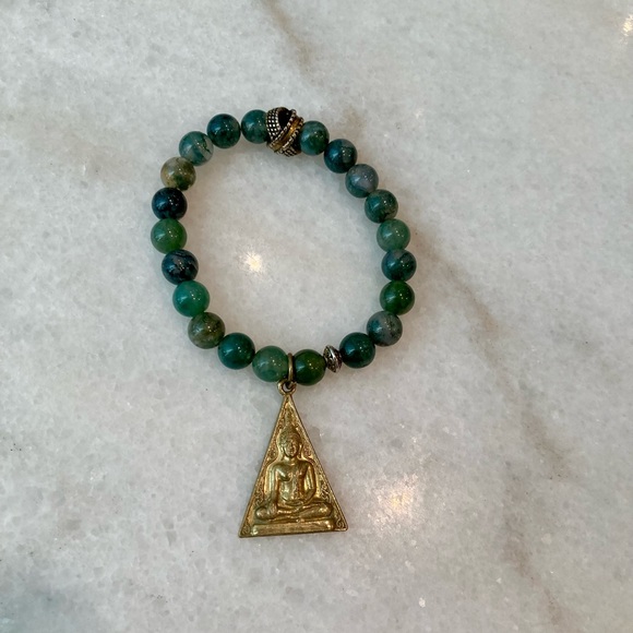 🔸NWT🔸 Moss Agate Beaded Bracelet with Vintage Tibetan Gold Charm - Picture 11 of 12